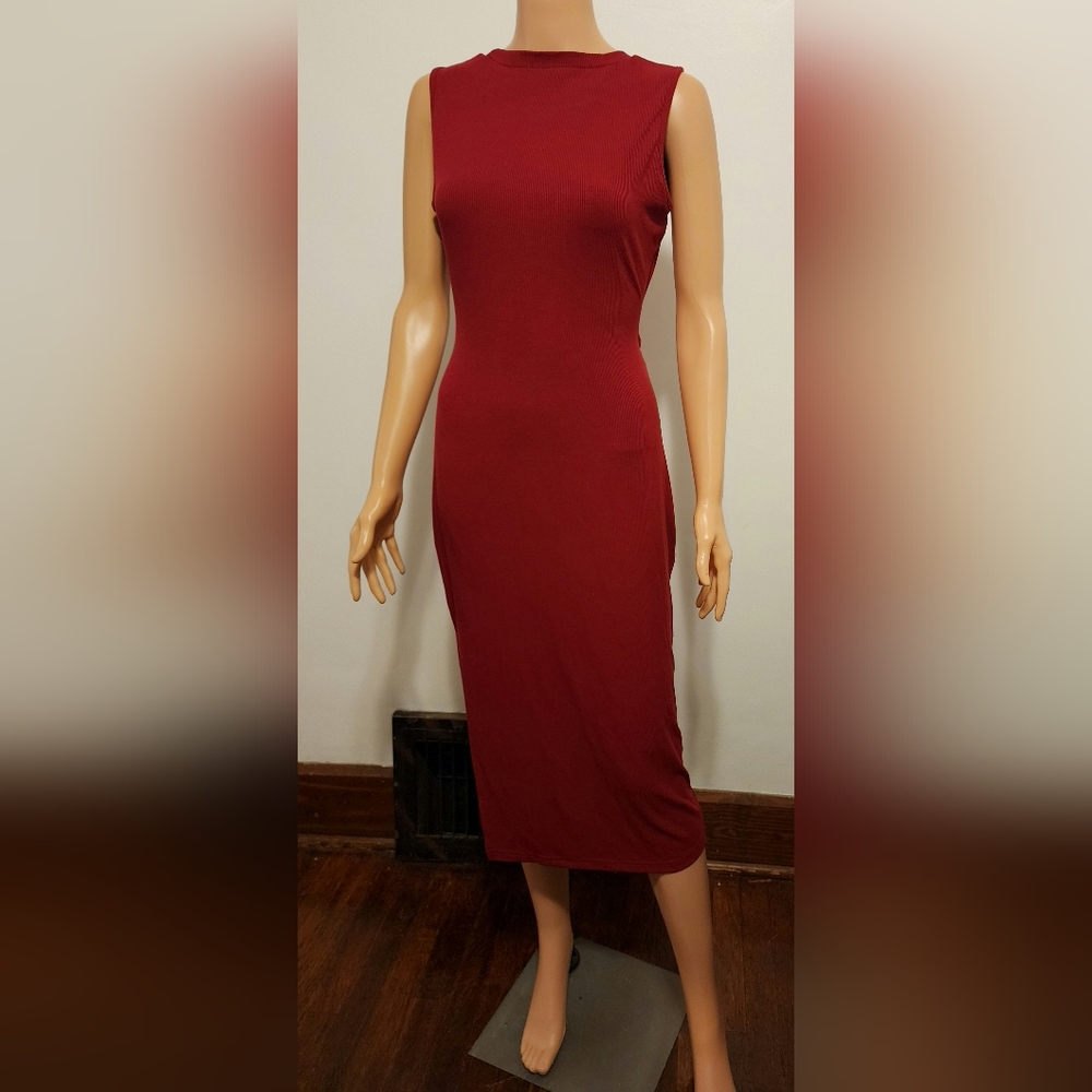 Burgundy tank dress with mid back cut out casual long dress